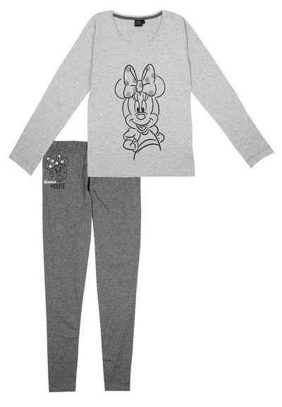 United Labels® Schlafanzug Disney Minnie Mouse Schlafanzug Damen Pyjama Set Langarm Grau