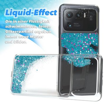 EAZY CASE Handyhülle Liquid Glittery Case für Xiaomi Mi 11 Ultra 6,81 Zoll, Gloss Slimcover Girly Backcover Bling Phone Case kratzfeste Cover Blau