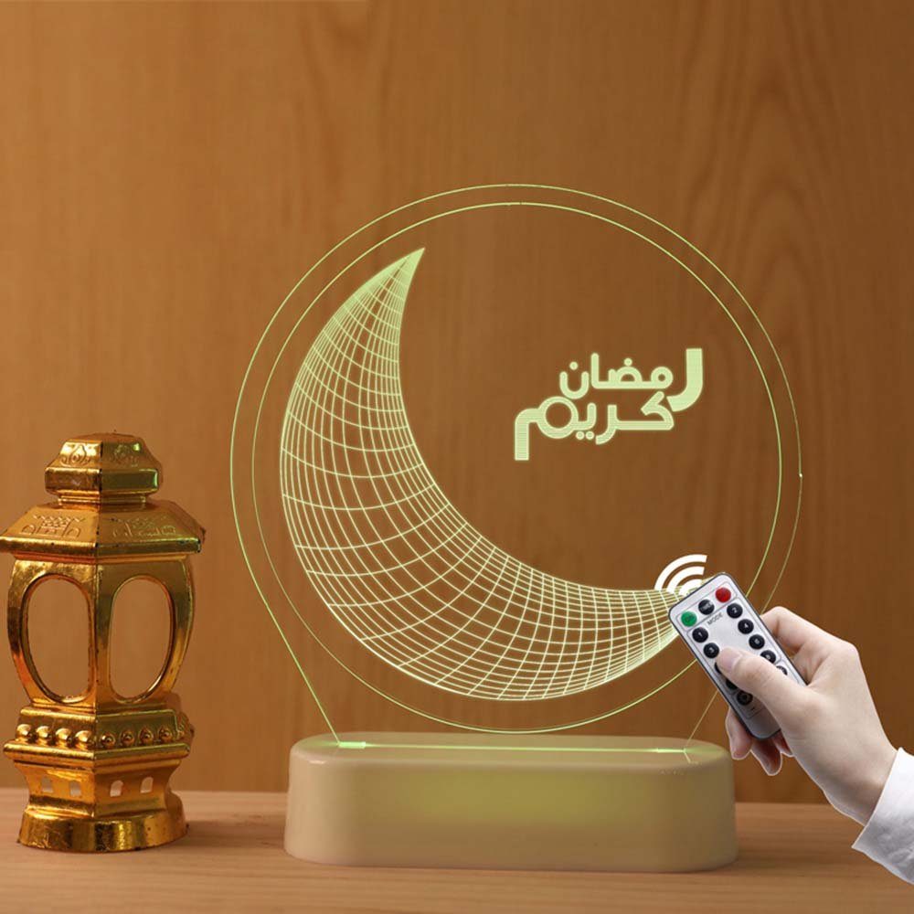 MUPOO LED Nachtlicht Eid Nachtlicht,Fernbedienung,Eid Ramadan Dekoration Licht,USB plug-in, 3A Batterie, Muslim Eid Tischlicht,3D Acryl, Eid Dekoration,Festival Geschenk/Basteln/Tischdekoration