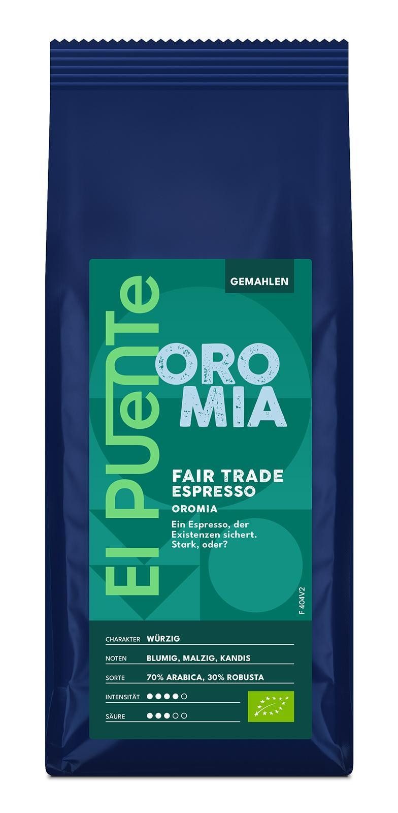 El Puente Kaffee Oromia - Bio-Espresso gemahlen 250 g, Fair Trade, Vegan, Bio, Handmade