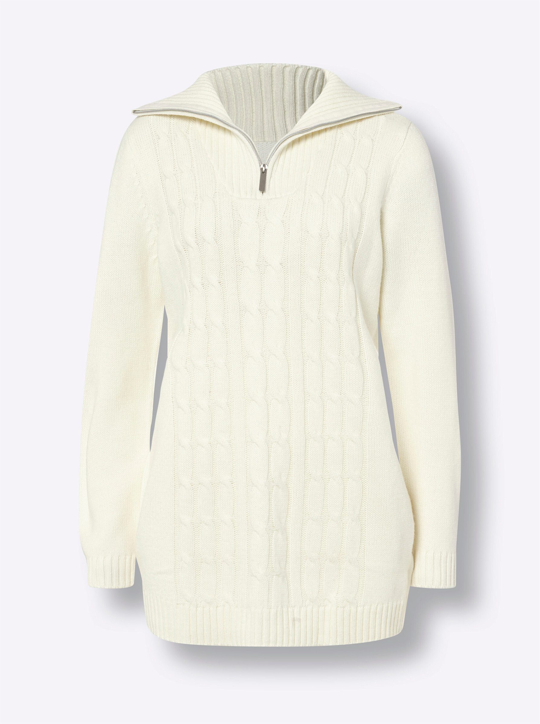 Strickpullover Longpullover Langarm Zopfmuster, Jersey