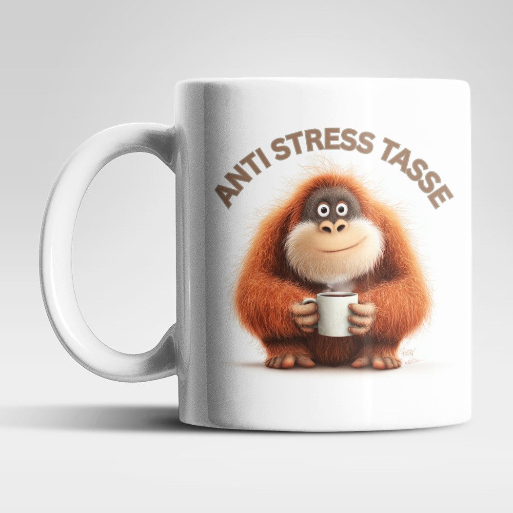 WS-Trend Tasse Anti Stress Orang-Utan Kaffeetasse Teetasse Tasse Geschenkidee 325 ml, Keramik
