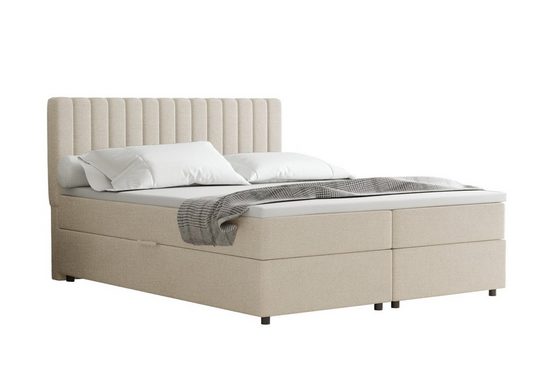 PANDA MÖBEL GmbH Boxspringbett Everest, 140x200, 160x200, 180x200, Polsterbett mit Bettkasten und Topper 160x200 cm Bondo 01