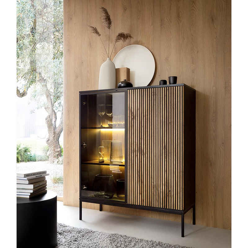 Lomadox Highboard SIBARI-160, Highboard, schwarz mit Wotan Eiche Nb., grifflos B/H/T 104/126/36 cm