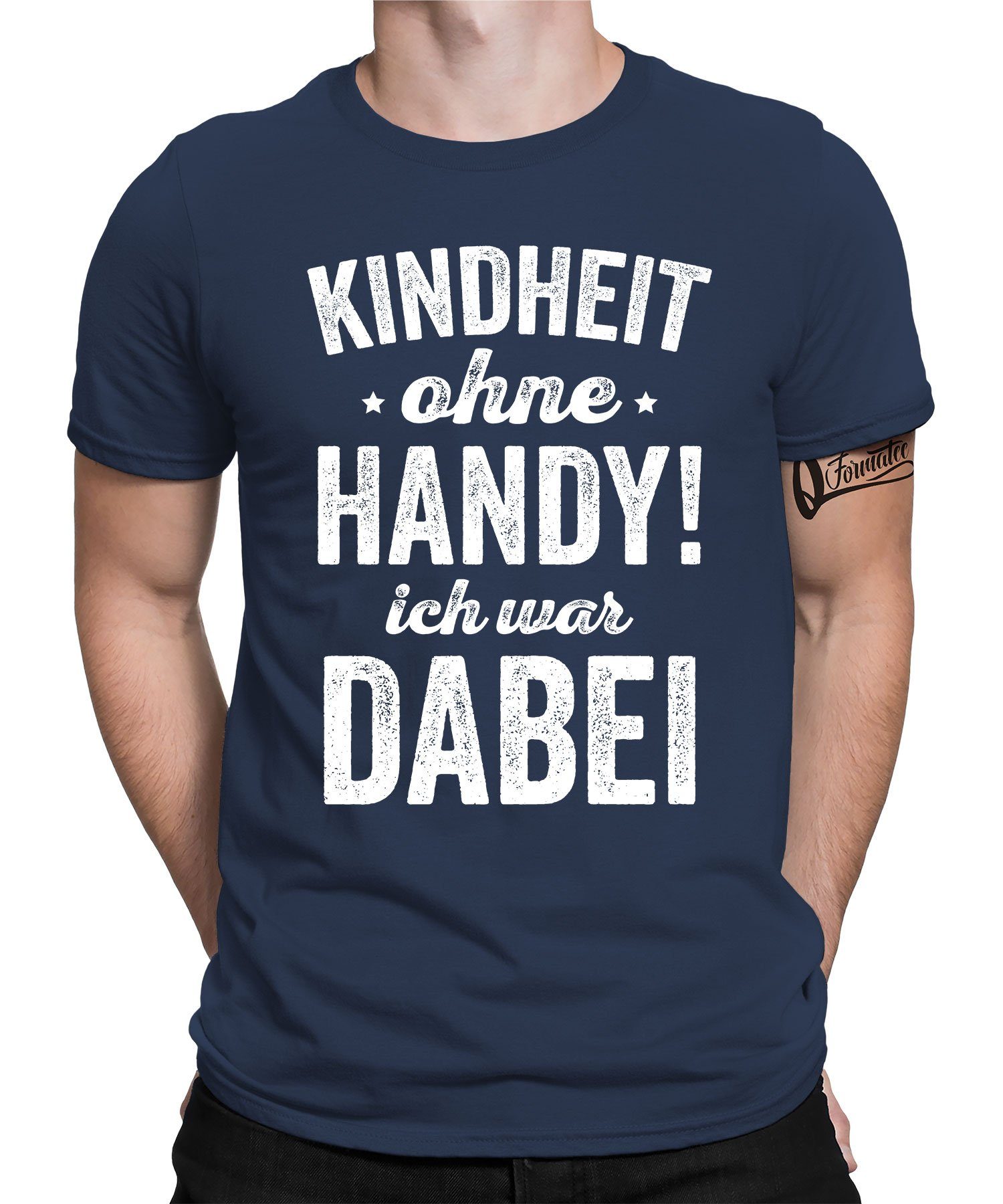 T-Shirt Statement Navy - Kurzarmshirt Blau Formatee Herren ohne Spruch Quattro Kindheit Handy! (1-tlg) Lustiger