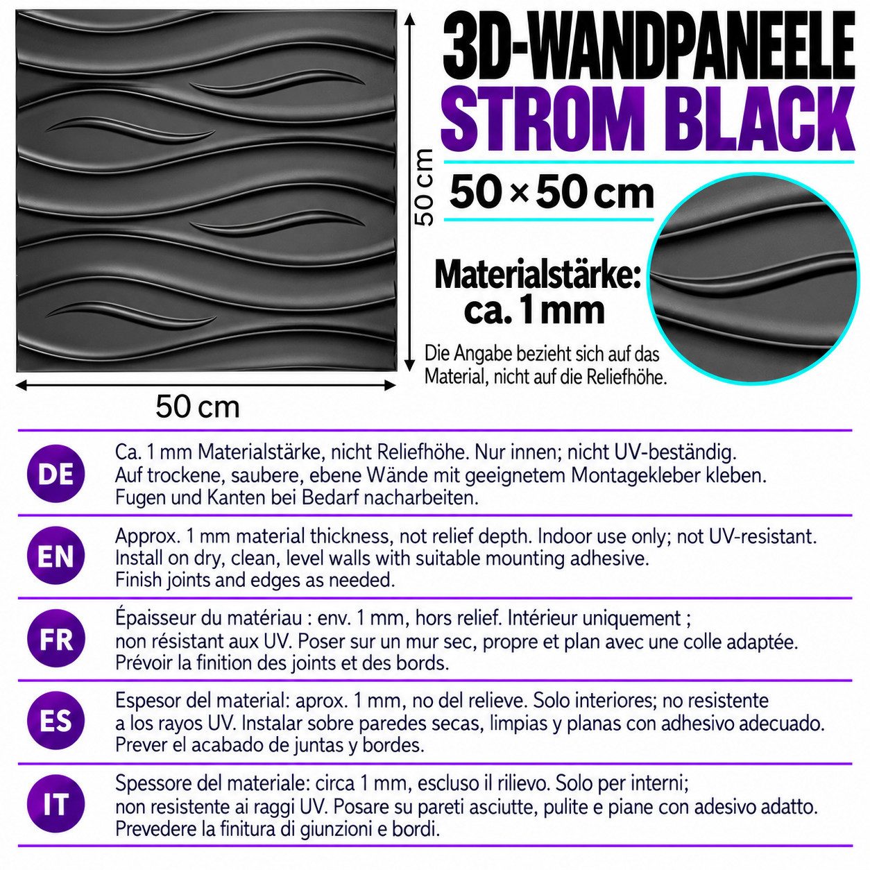 IKHEMalarka 3D Wandpaneel 3D Paneele PVC Kunststoffpaneele, BxL: 50,00x50,00 cm, 0,25 qm, (1 Stück, 3D Wandpaneele Deckenpaneele) hochwertige & harte PVC 3D Pla – Bild 2 von 5