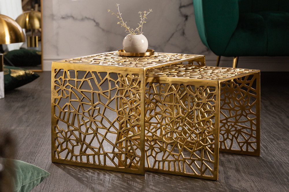 riess-ambiente Couchtisch ABSTRACT 50cm gold (Set, 2-St., 2x Couchtisch), Wohnzimmer · Metall · eckig · Modern Design