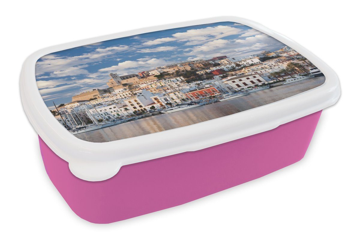 Brotdose Erwachsene, Sonnenaufgang, Kunststoff, MuchoWow Mädchen, Ibiza-Stadt (2-tlg), Brotbox Kinder, bei Kunststoff für Snackbox, rosa Lunchbox