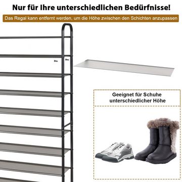 COSTWAY Schuhregal, schmal, 10 Ebenen für 30 Paar Schuhe, Metall, 66x29x152cm