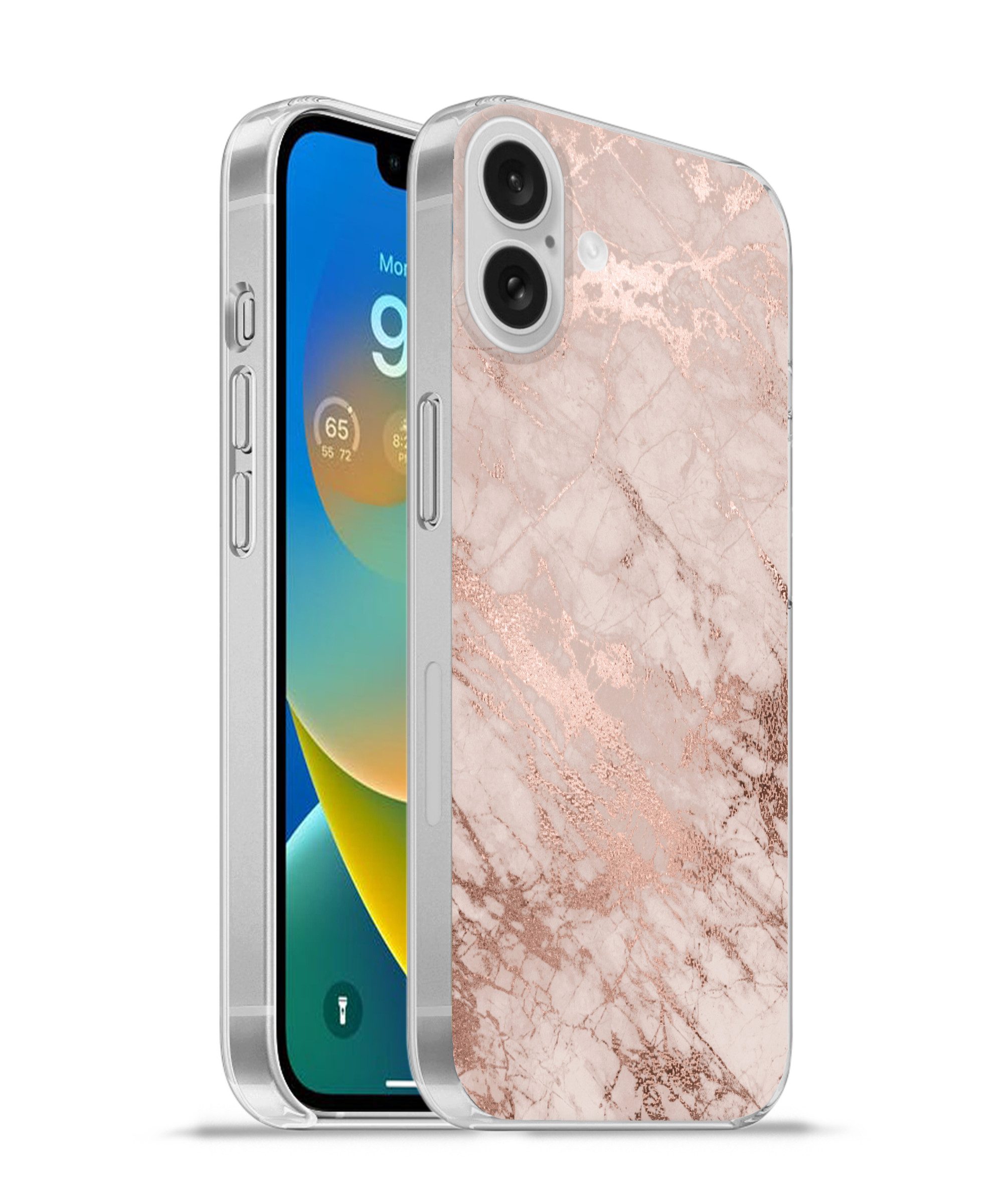 MuchoWow Handyhülle für Apple iPhone 16 Plus Marmor - Rosa - Luxus - Marmoroptik - Glitzer, Smartphone-Bumper, Print, Handy Schutzhülle Dünn