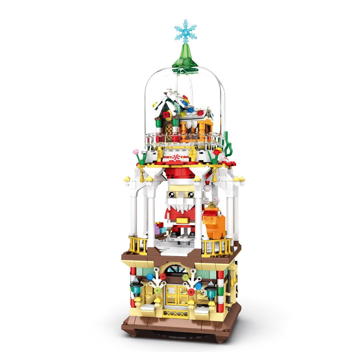 Reobrix 66004 Spielbausteine, (Klemmbaustein Set, 843 St., Bauset), Weihnachtsdorf mit Drehmechanik und integrierter Beleuchtung