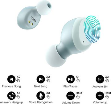 TOZO Kabellos Touch Control mit Kabellosem Ladecase, IPX8 Wasserdicht In-Ear-Kopfhörer (Ergonomisches Design für einen bequemen und sicheren Sitz den ganzen Tag., Ohrhörer Bluetooth, Integriertem Mikrofon, Premium-Tiefbass für Sport)