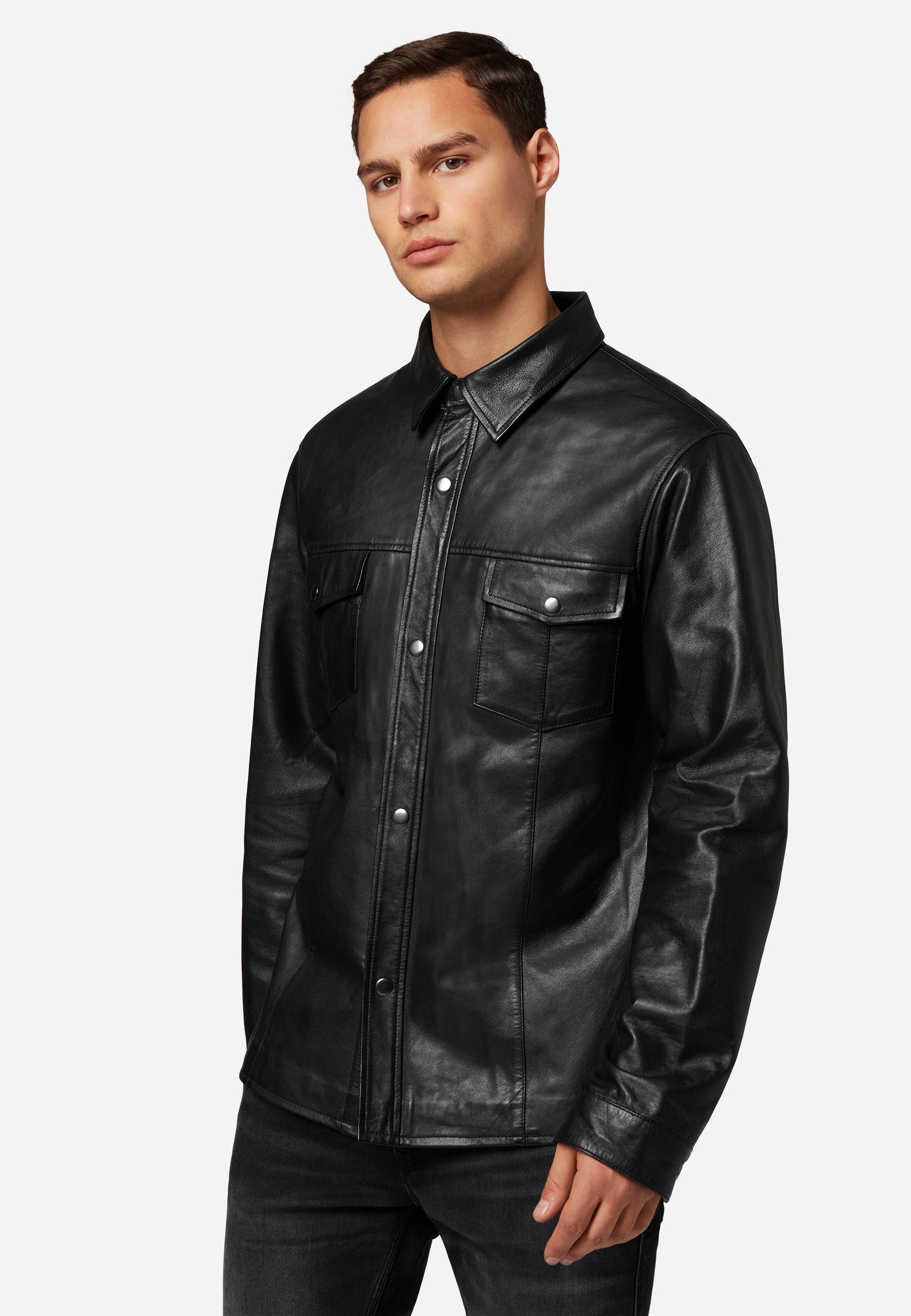 RICANO Langarmhemd Lederhemd Shirt-LS Lederhemd mit Druckknopfverschluss günstig online kaufen