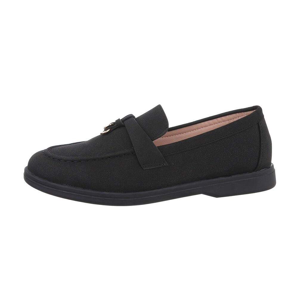 Ital-Design Damen Mokassins Freizeit Slipper Blockabsatz Mokassins in Schwarz