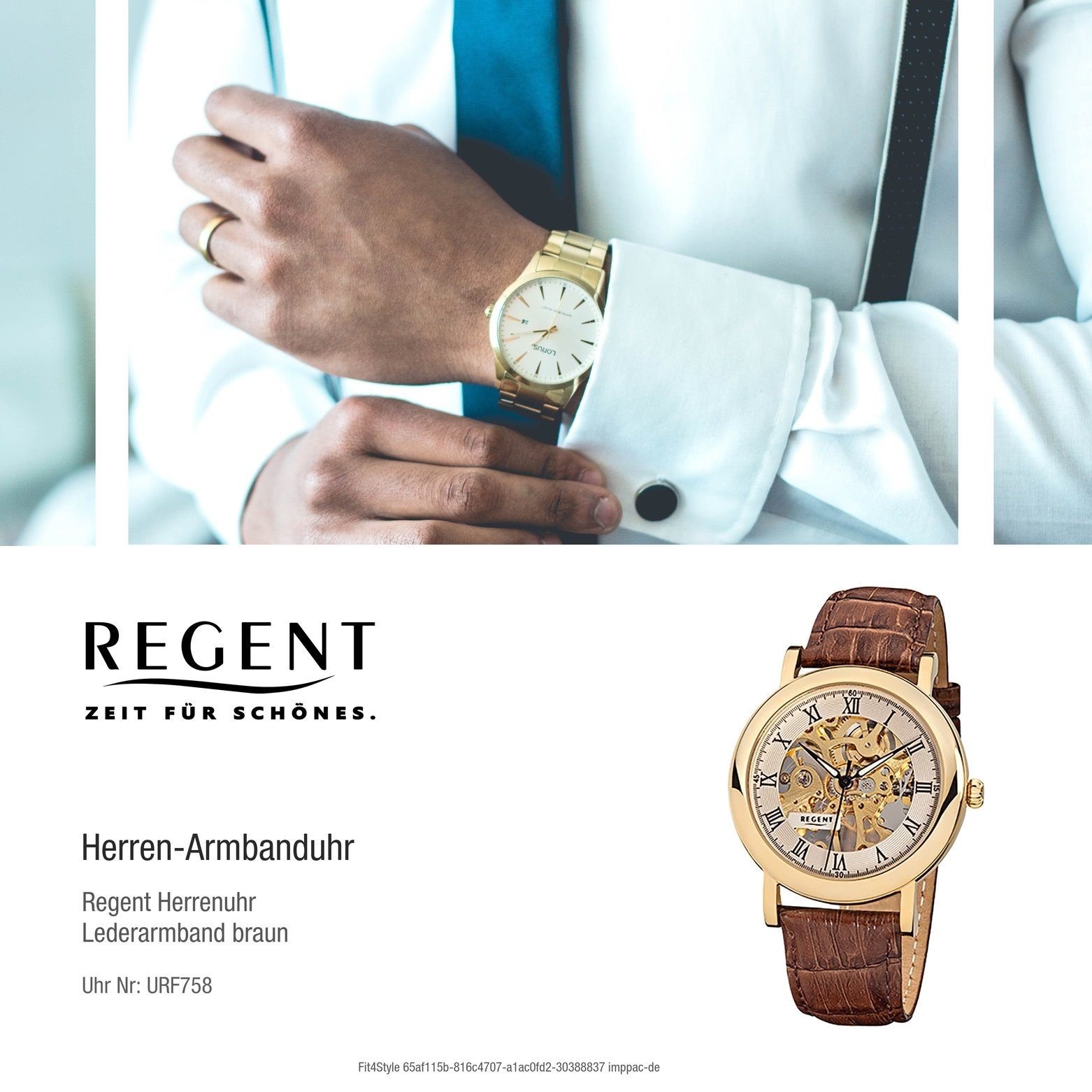 Armbanduhr (ca. Herren-Armbanduhr 40mm), braun Regent Regent rund, Quarzuhr Herren Lederarmband Analog groß F-758,