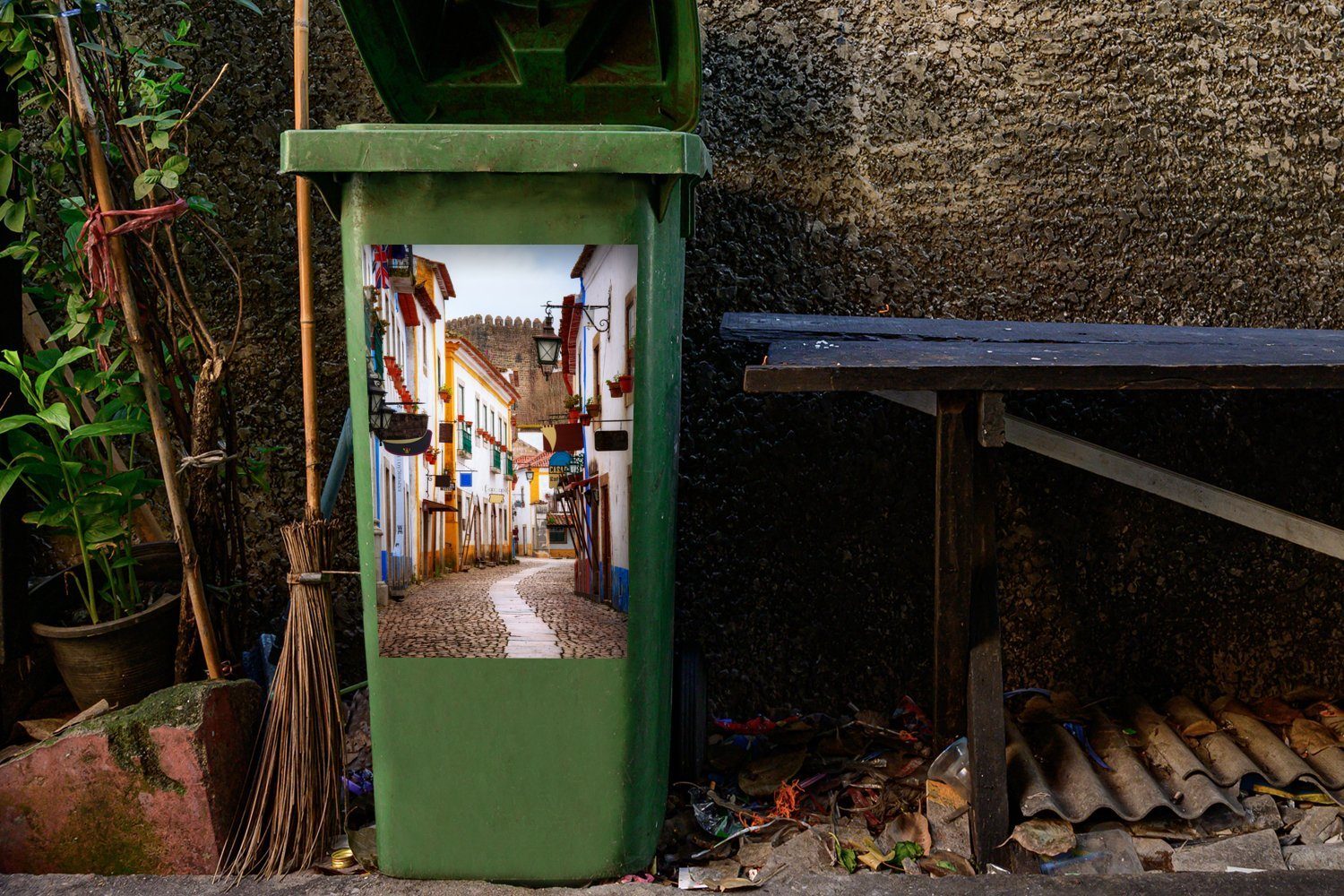 Wandsticker (1 Die Sticker, Mülltonne, St), Mülleimer-aufkleber, MuchoWow von Container, Straßen Obidos Abfalbehälter