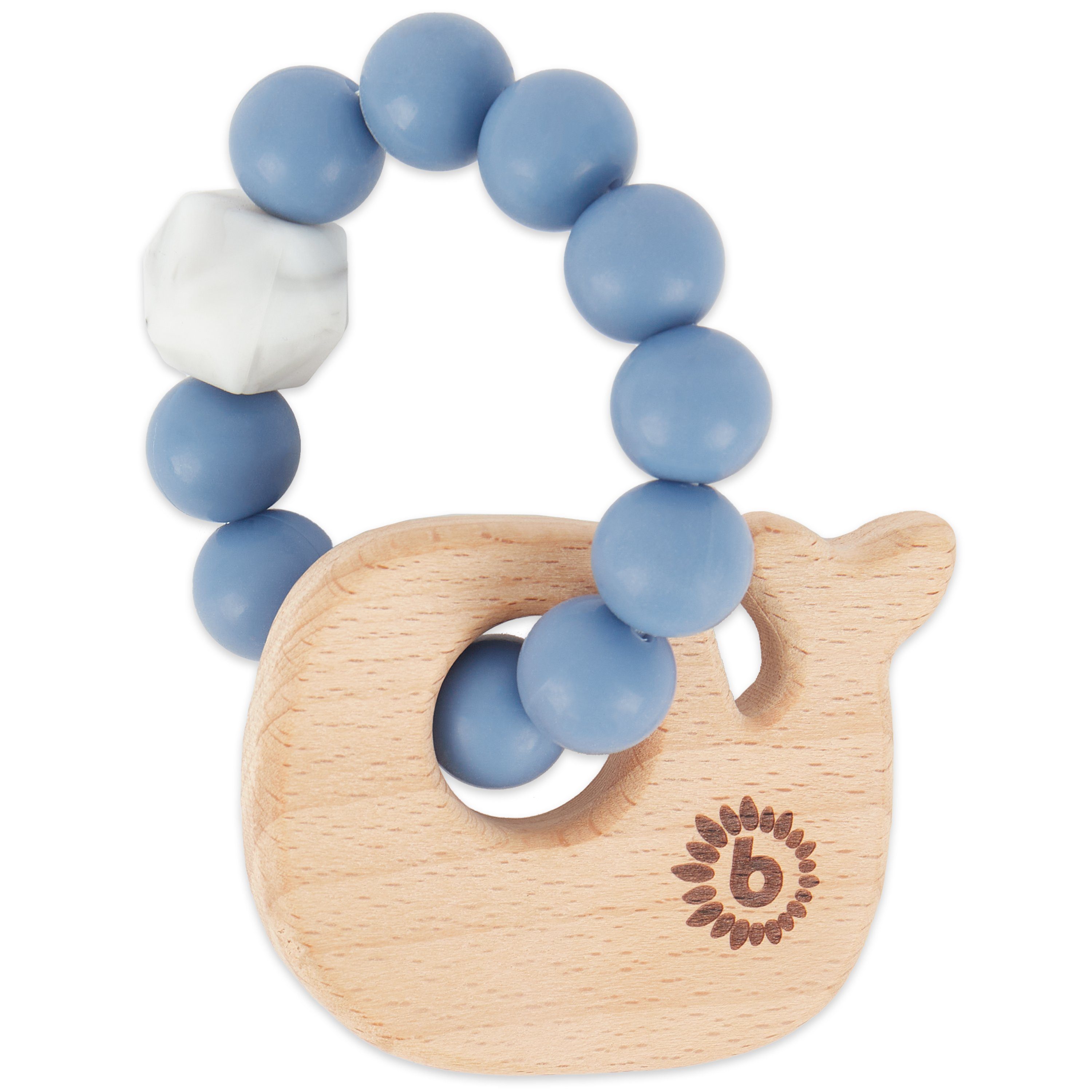 BIECO Beißring Bieco Beißring Baby mit Silikon Perlen Blau, 13 cm ab 0 Monate Zahnungshilfe Baby Baby Greifling mit Holz Wal Beissring Für Baby Zum Zahnen Motorikspielzeug Baby Beißring Silikon Baby