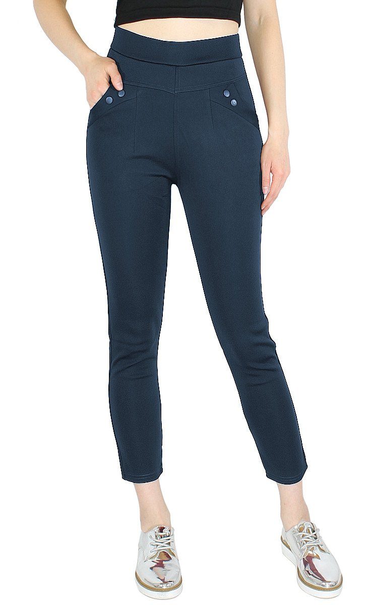 dy_mode Röhrenhose Lässig Elegante Damen Röhrenhose Stretch-Treggings zum Hineinschlüpfen in Unifarbe, mit elastischem Bund DH302-Tiefblau