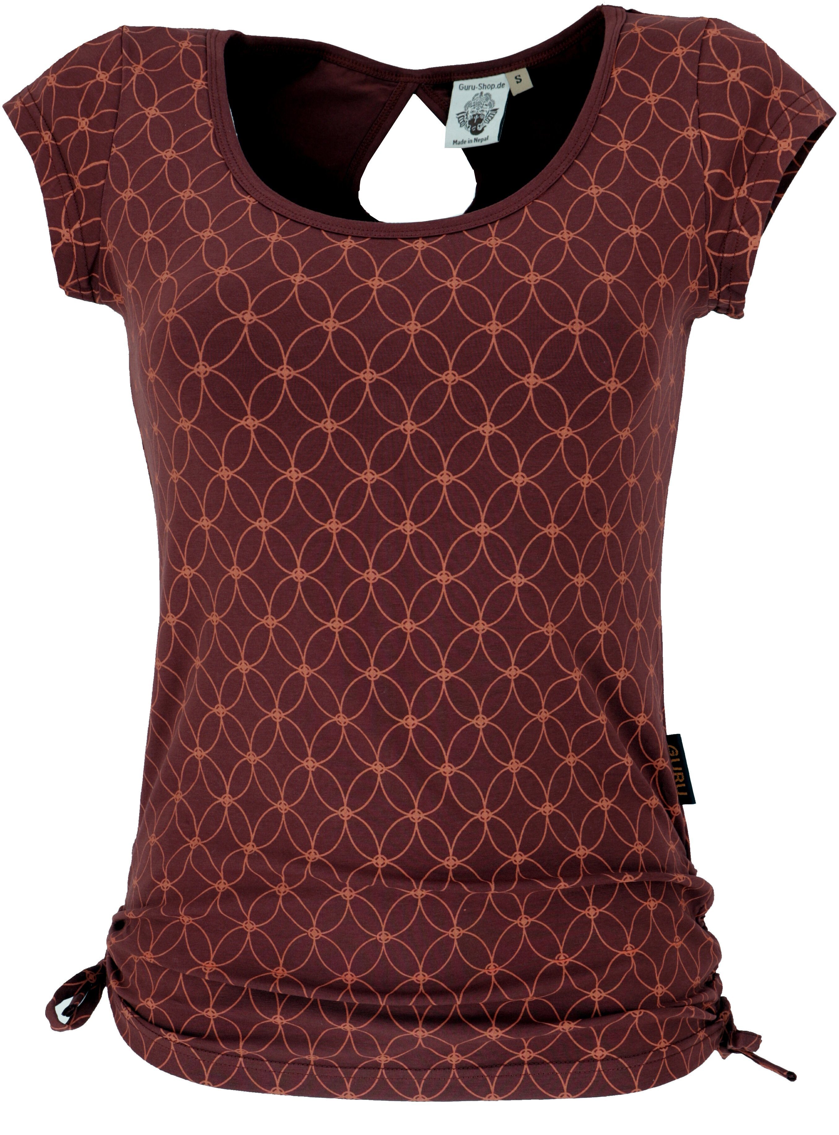 Guru-Shop T-Shirt Yoga T-Shirt aus Bio-Baumwolle Flower of life -.. Festival, Ethno Style, Retro, alternative Bekleidung