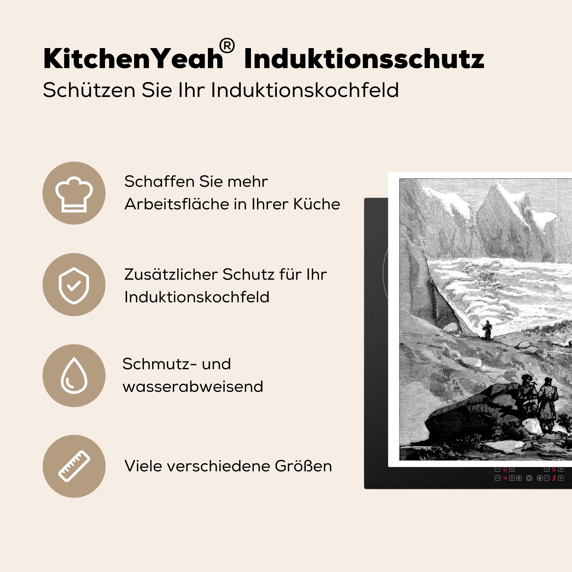 für küche Illustration Arbeitsplatte 83x51 tlg), Himalaya-Gletschers, Ceranfeldabdeckung, des MuchoWow Vinyl, Herdblende-/Abdeckplatte cm, (1 Eine