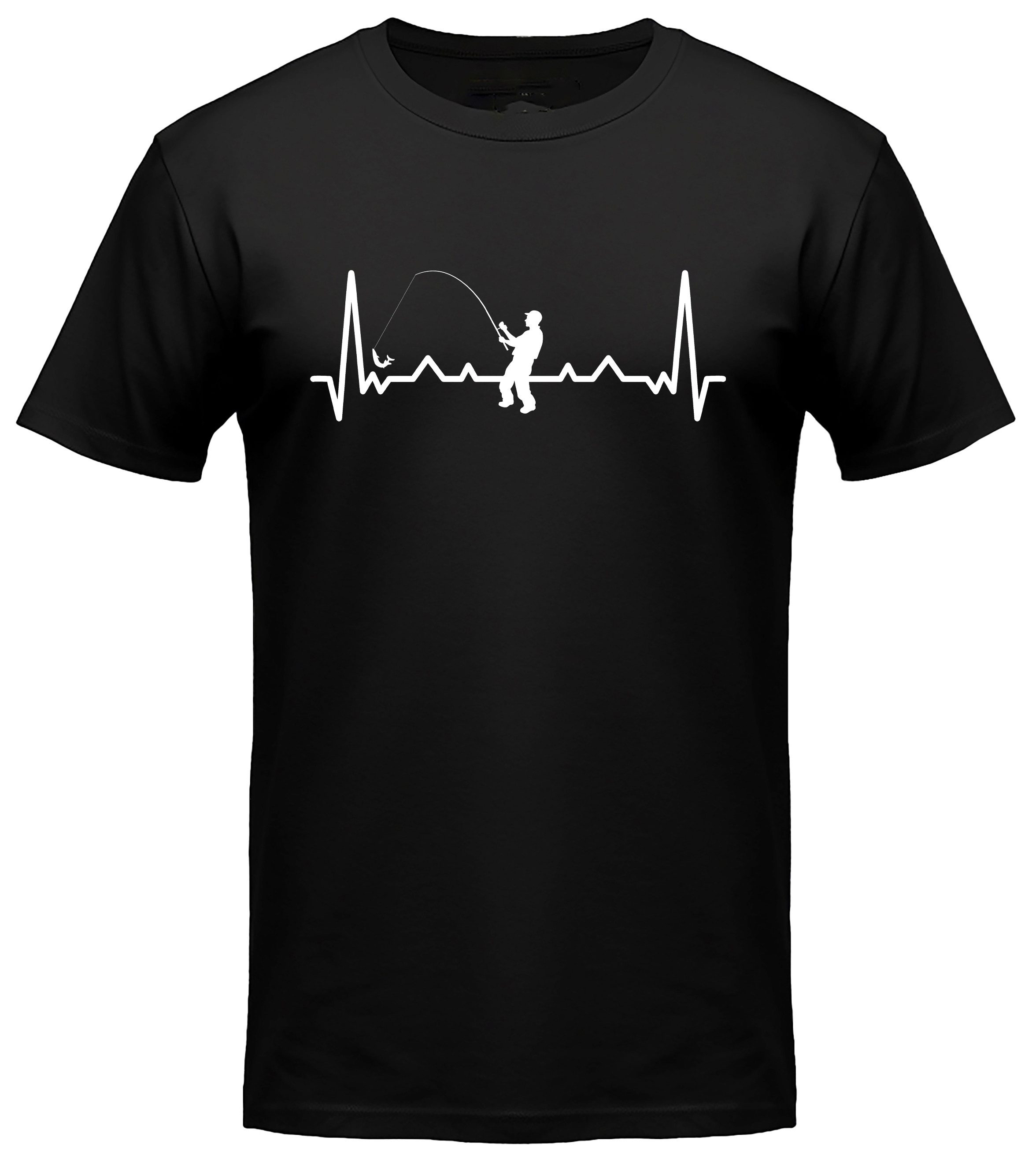 MyDesign24 T-Shirt Angler Herschlaglinie print Shirt EKG Fischen T-Shirt schwarz kurzarm Regular Fit i559