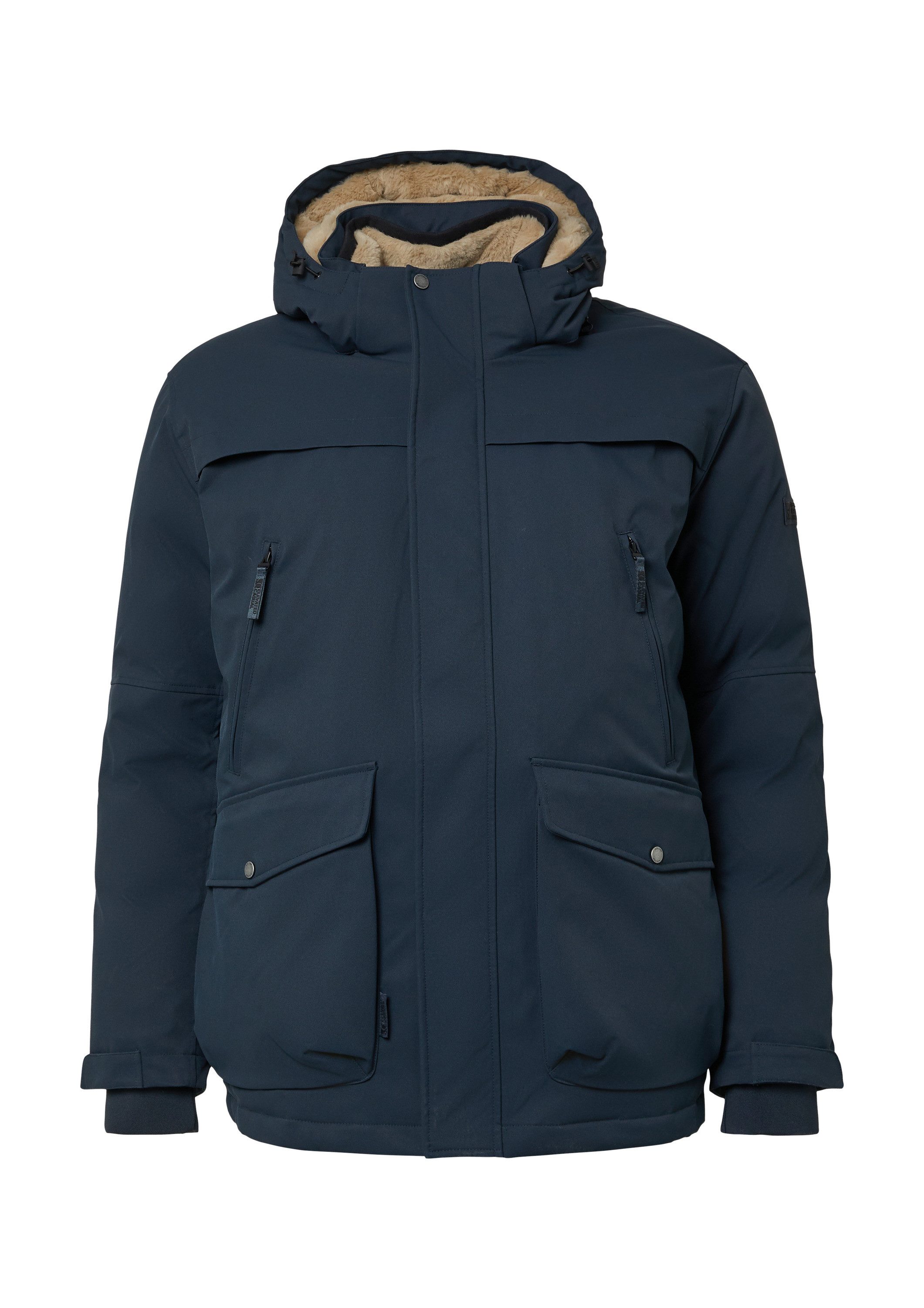 s.Oliver Funktionsjacke Outdoor-Jacke Wasserabweisender Parka mit abnehmbarer Kapuze und Fake-Fur-Futter