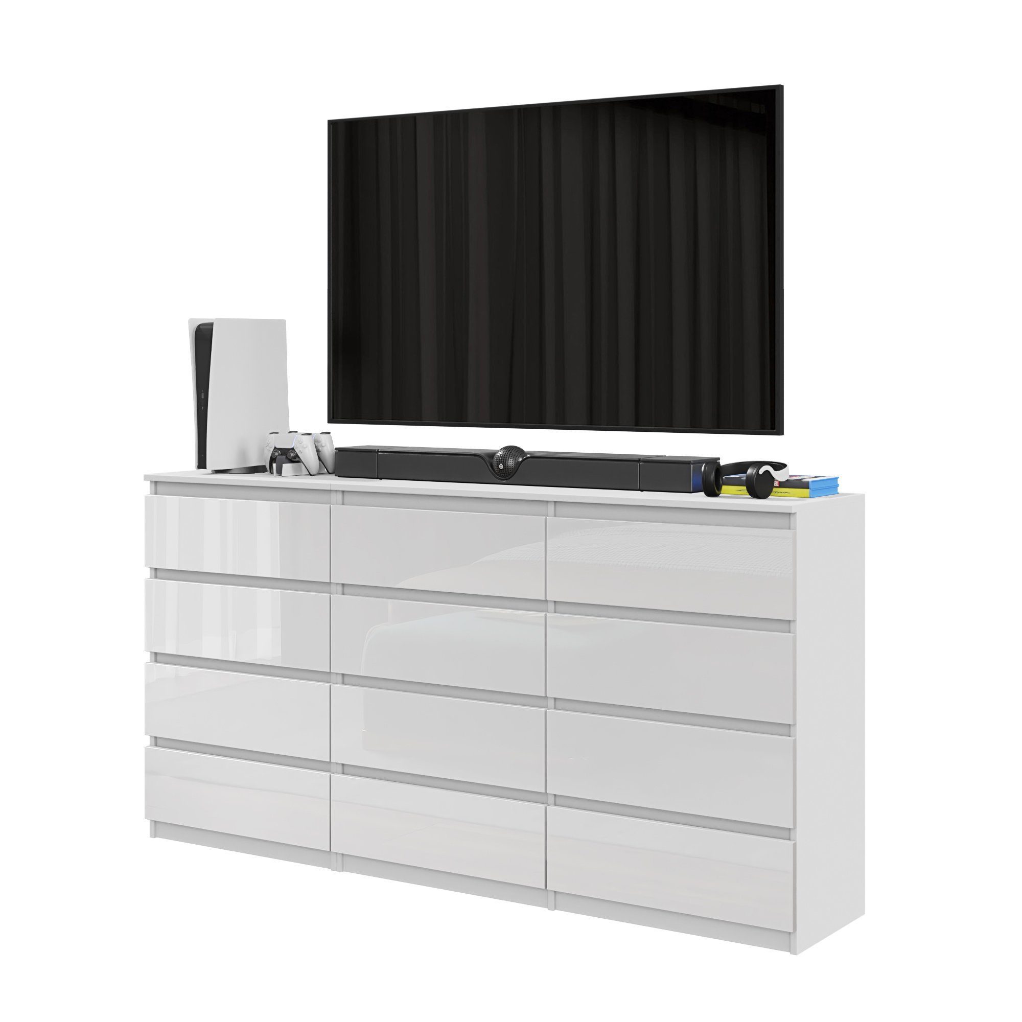 Furnica Kommode GABRIEL 8+4 Schubladen-Weiß Matt H92cm B180cm T33cm