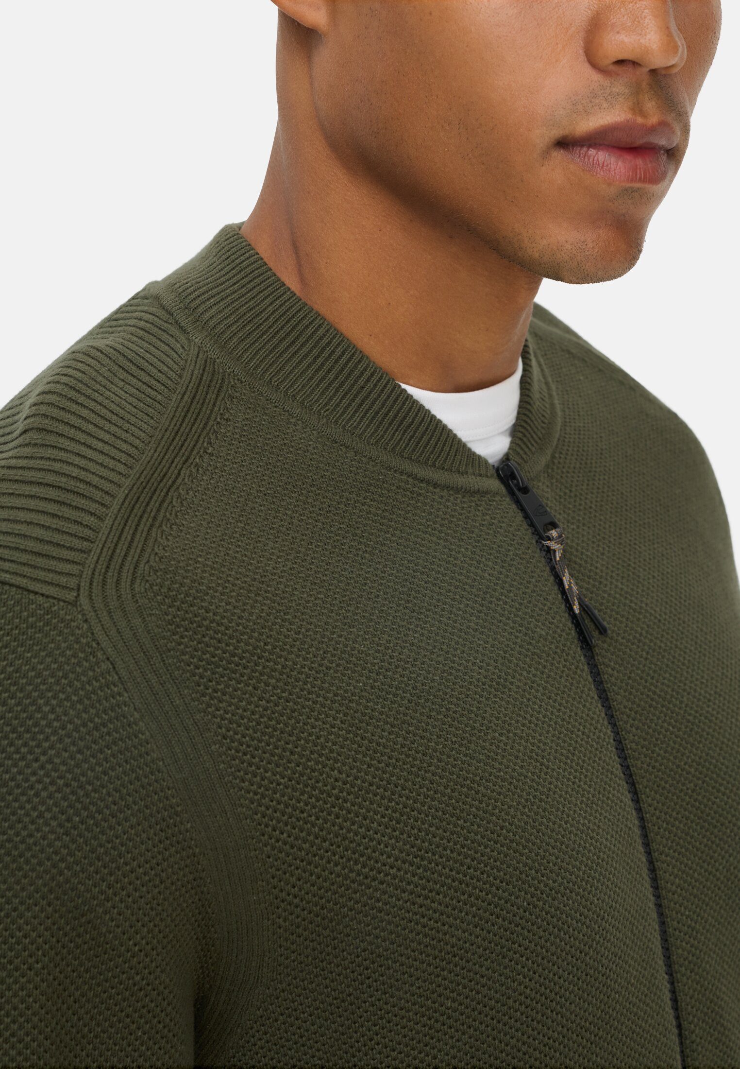 camel active Strickjacke im Bomberstil Langarm Stehkragen