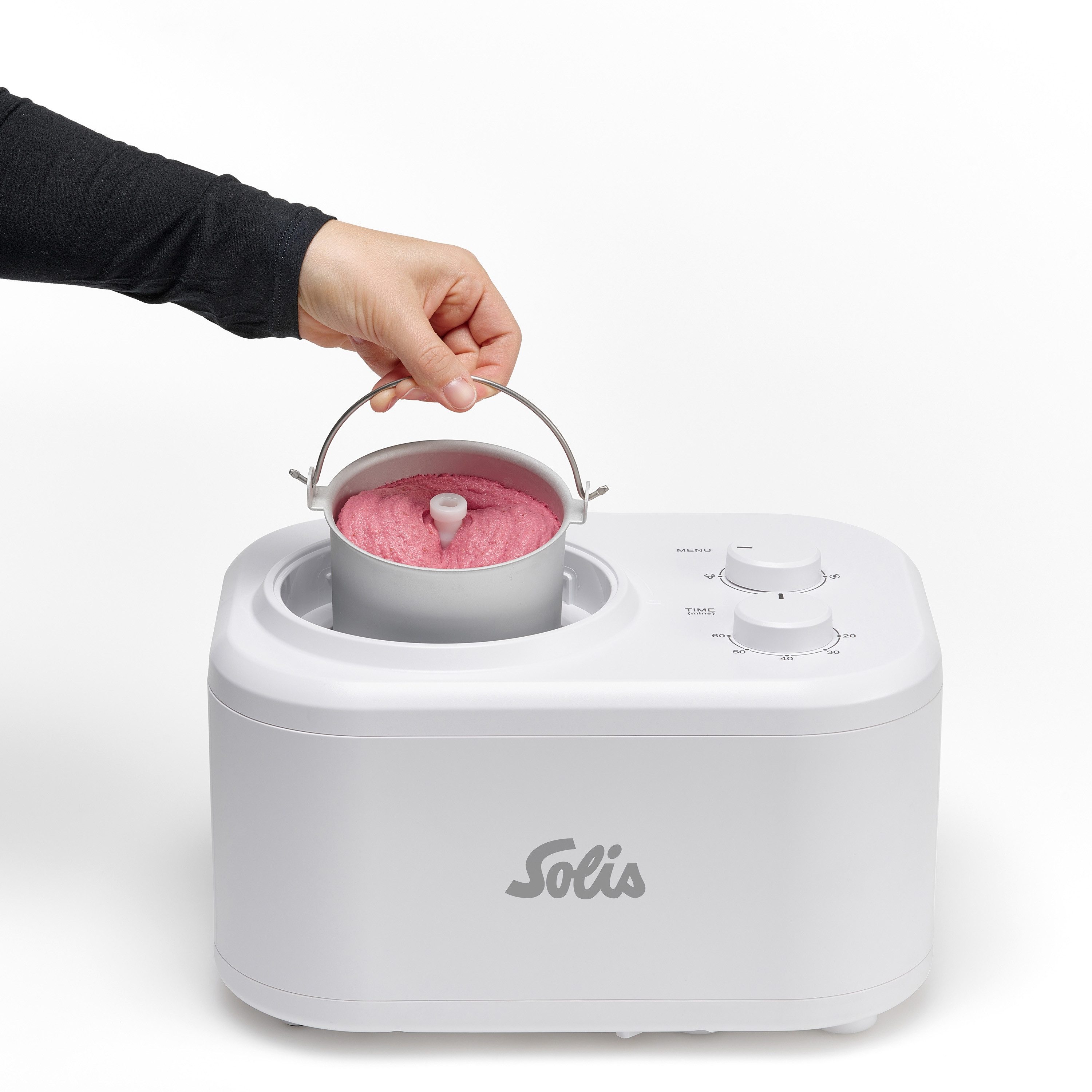 SOLIS OF SWITZERLAND Eismaschine Gelatissima, Typ 8503, 1 l, 100 W, 1 Liter, Drehregler, Timer, BPA-frei