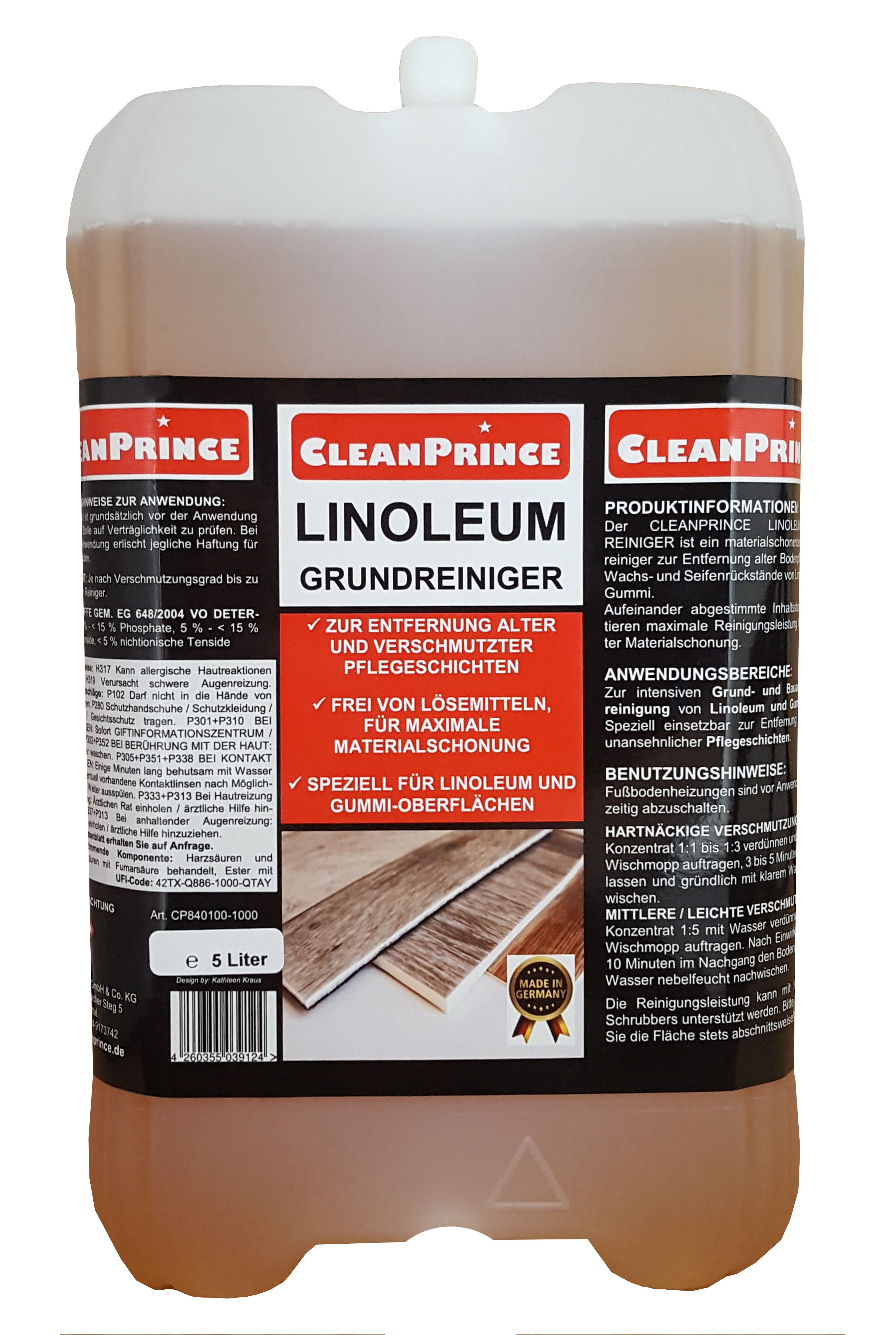 CleanPrince Linoleum Grundreiniger CP840100 Linoleumreiniger Fussbodenreiniger (ideal zur Intensivreinigung)
