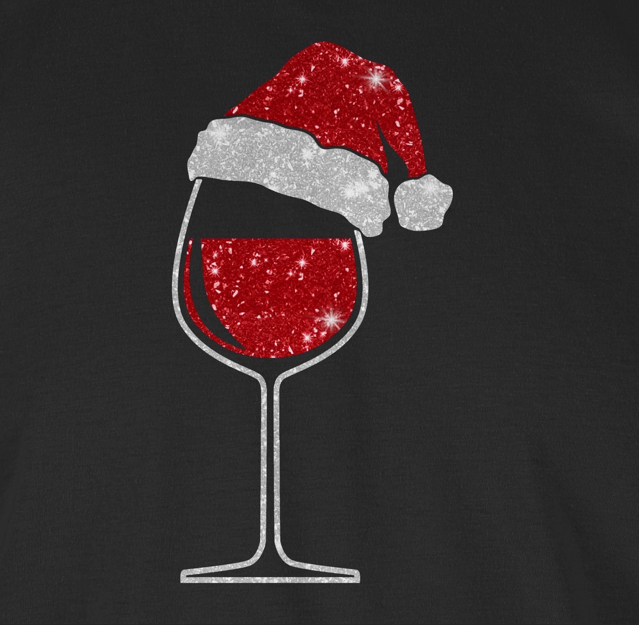 01 Weinglas Weihachten T-Shirt mit Weihnachtsmütze Kleidung Shirtracer Schwarz