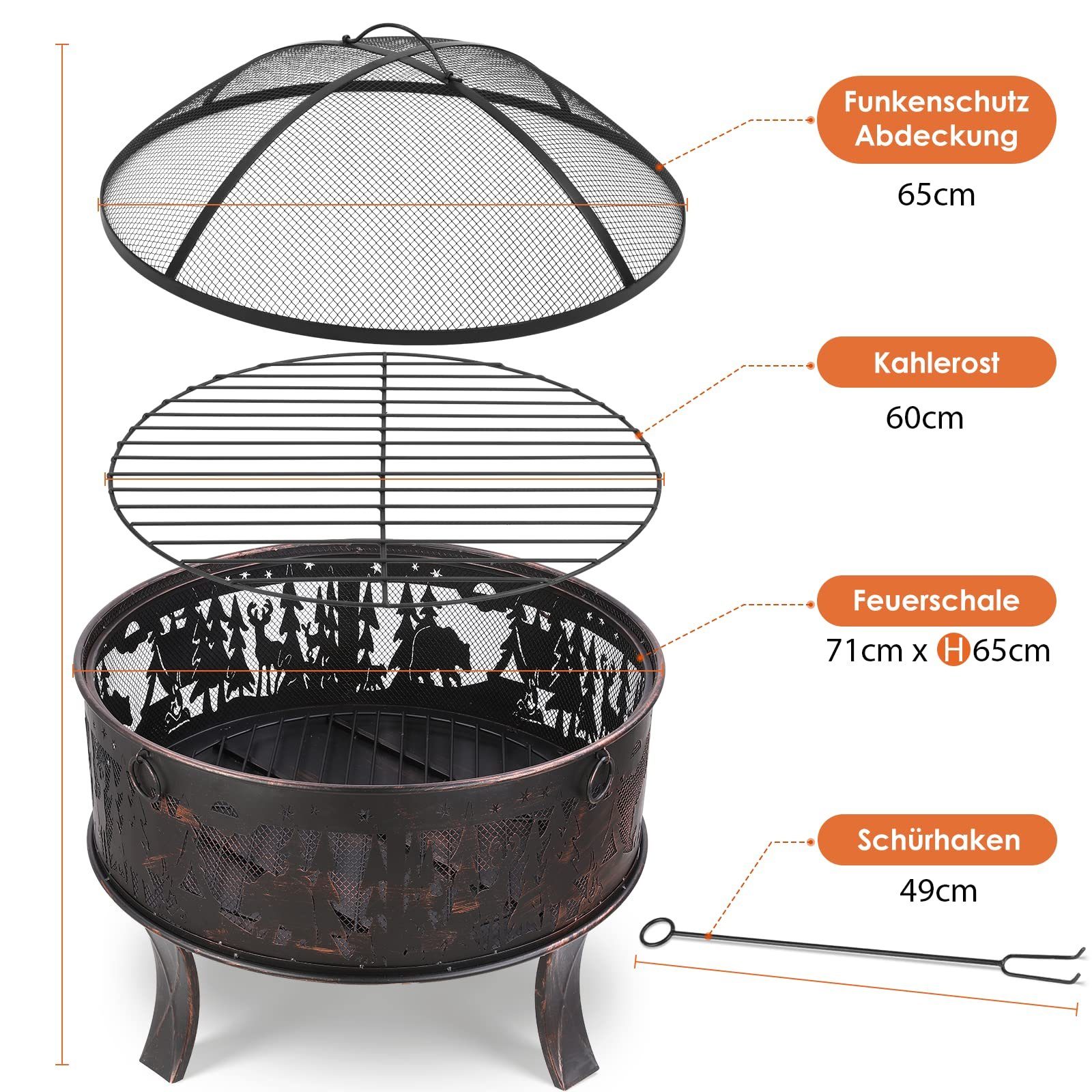 mit TLGREEN Funkenschutz garten, für Feuerschale, Feuerschalen Ø71x65cm den Elchmuster Feuerstelle