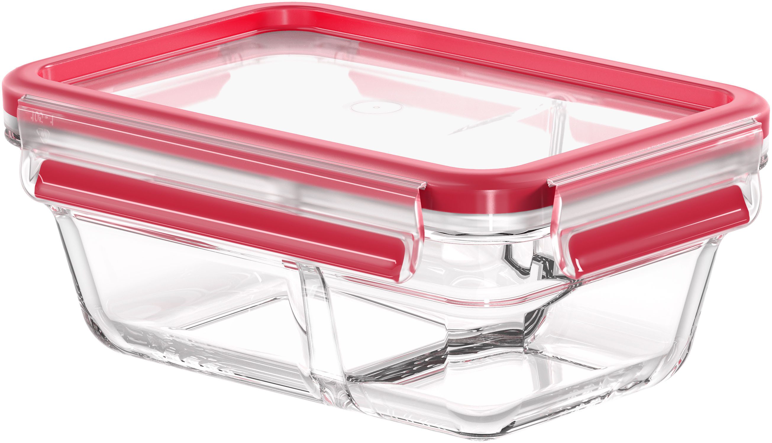 Emsa Aufbewahrungsbecher Clip & Close Glas, Glas, Polyprophylen (PP), (2-tlg), 0,8 Liter, rechteckig mit Trennwand, Stapelkante, backofengeeignet