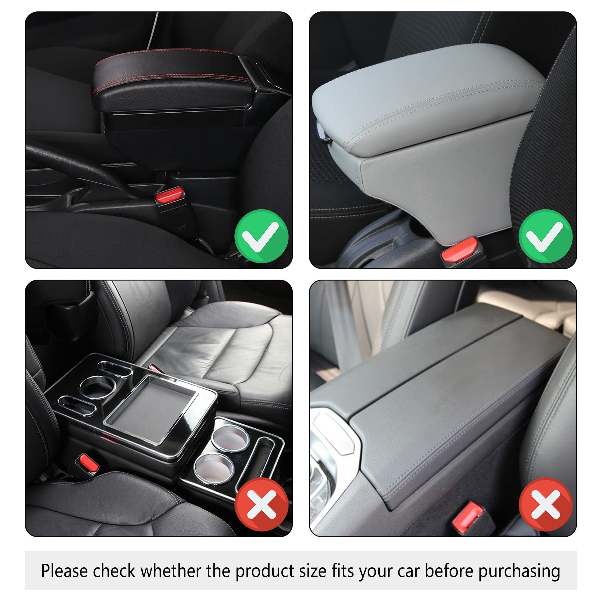 FOUORTUNATE-BEE PVC-Automatten Auto Armlehnenbezug mit Aufbewahrungstasche, Schwarz, Universelle Mittelarmlehnen-Ablage mit Organizer fürs Auto – Bild 5 von 5