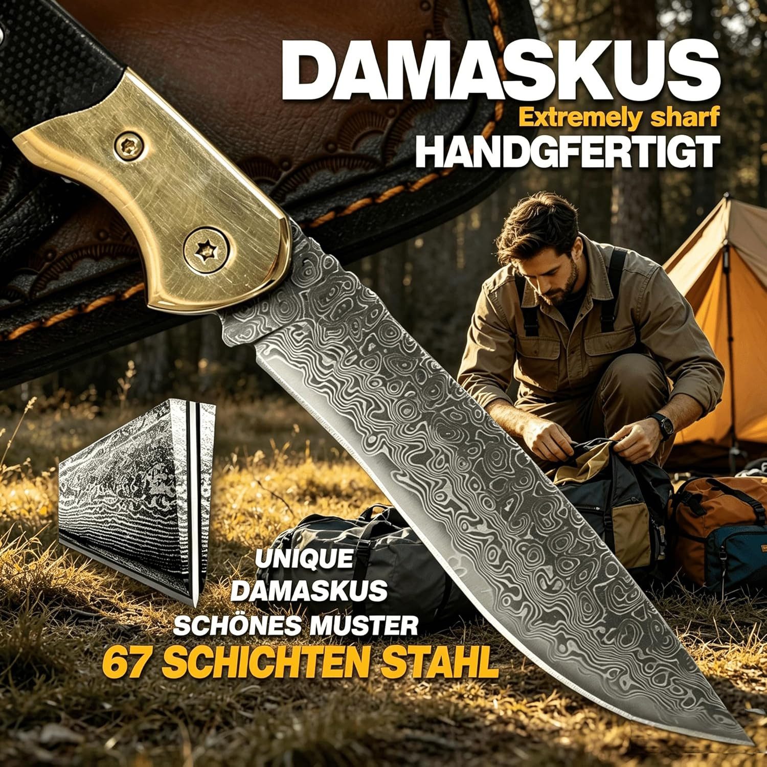 KingLux Damastmesser Damast Klappmesser Taschenmesser Jagdmesser Camping Zweihandmesser – Bild 4 von 5