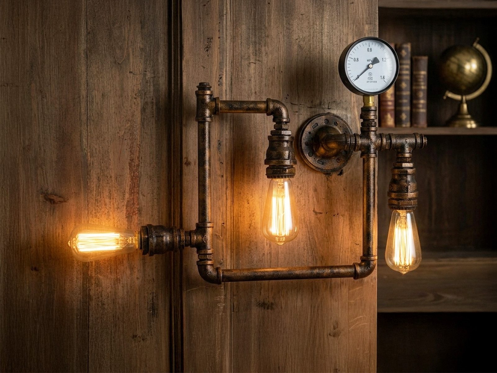 Luce Ambiente Design LED Wandleuchte, LED wechselbar, warmweiß, innen, ausgefallene Treppenhaus Industrial Rohr Lampe flach Rost, 46cm