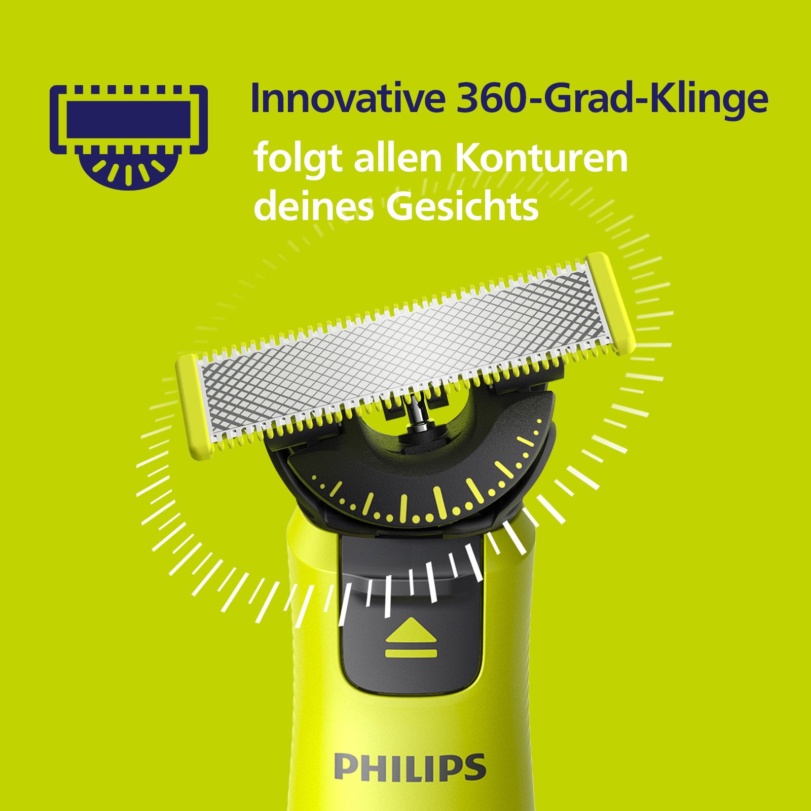Philips Ersatzscherteil OneBlade 360, 2 St., 360-Grad-Klingen, nass und trocken einsetzbar, hält bis zu 4 Monate