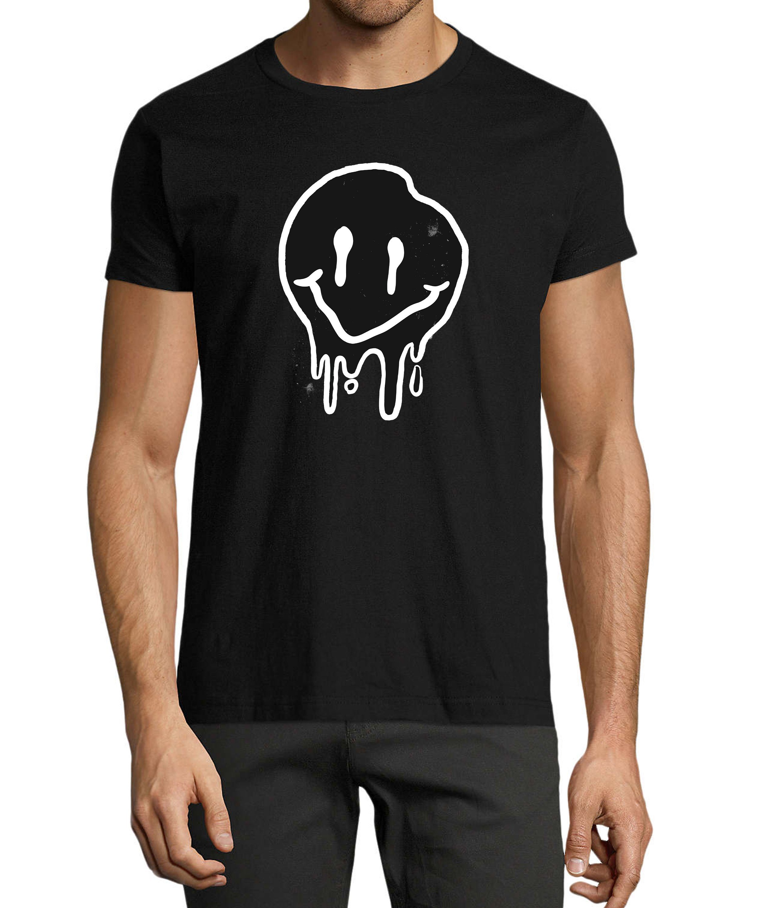 MyDesign24 T-Shirt Herren Smiley Print Shirt - Zerlaufender Smiley Baumwollshirt mit Aufdruck Regular Fit, i292 schwarz