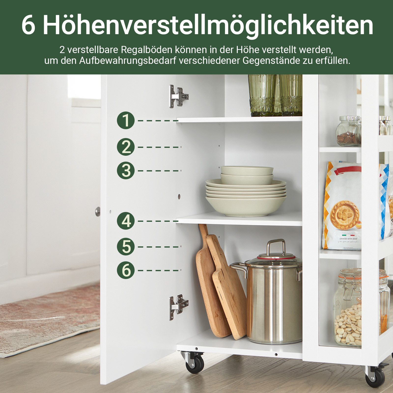 SoBuy Küchenwagen FKW75, Küchenwagen auf Rollen Küchenschrank Kücheninsel Küchentrolley, Servierwagen Beistellwagen Rollwagen, mit 3 Ablagefächern, Esszimmer – Bild 4 von 5