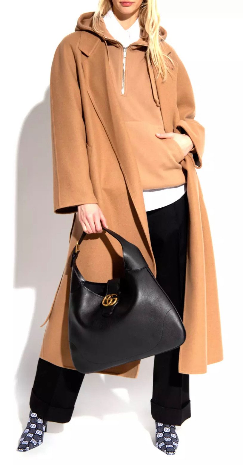 GUCCI Langmantel Kaschmir Parka Jacke mit Bindegürtel Kerbrevers, zwei Eingrifftaschen, lange Ärmel, Rückenschlitz