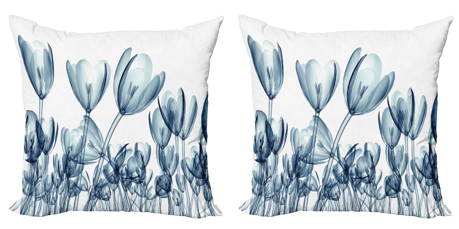 Kissenbezüge Modern Accent Doppelseitiger Digitaldruck, Abakuhaus (2 Stück), Teal weiß Blumen-Röntgenbild