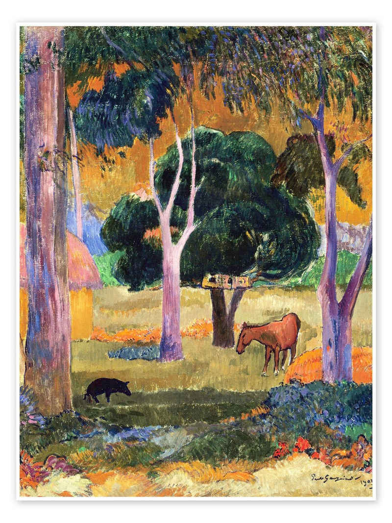 Posterlounge Poster Paul Gauguin, Landschaft mit einem Schwein und einem Pferd (Hiva Oa), Malerei