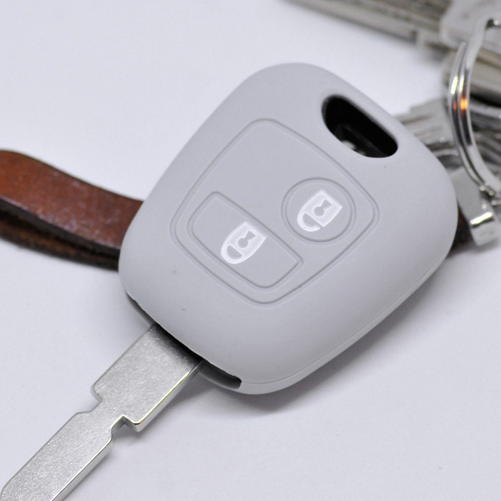 mt-key Schlüsseltasche Autoschlüssel Softcase Silikon Toyota C3 Tasten Peugeot Aygo Grau, C1 2 für Schutzhülle Partner Citroen C2 Berlingo