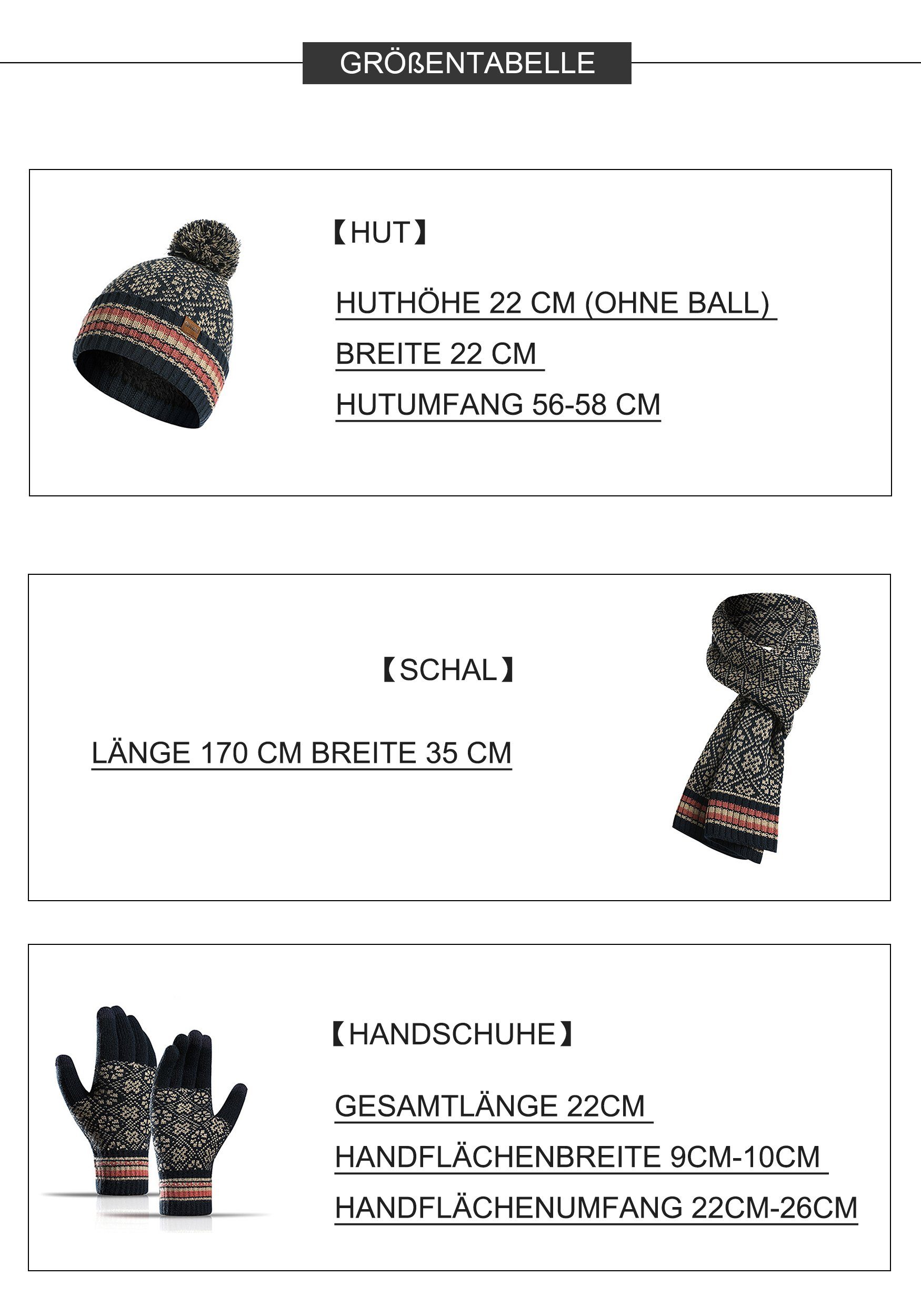 Schal Blau Schal MAGICSHE Leopardenmuster warm Mütze Set Handschuhe & Weich und