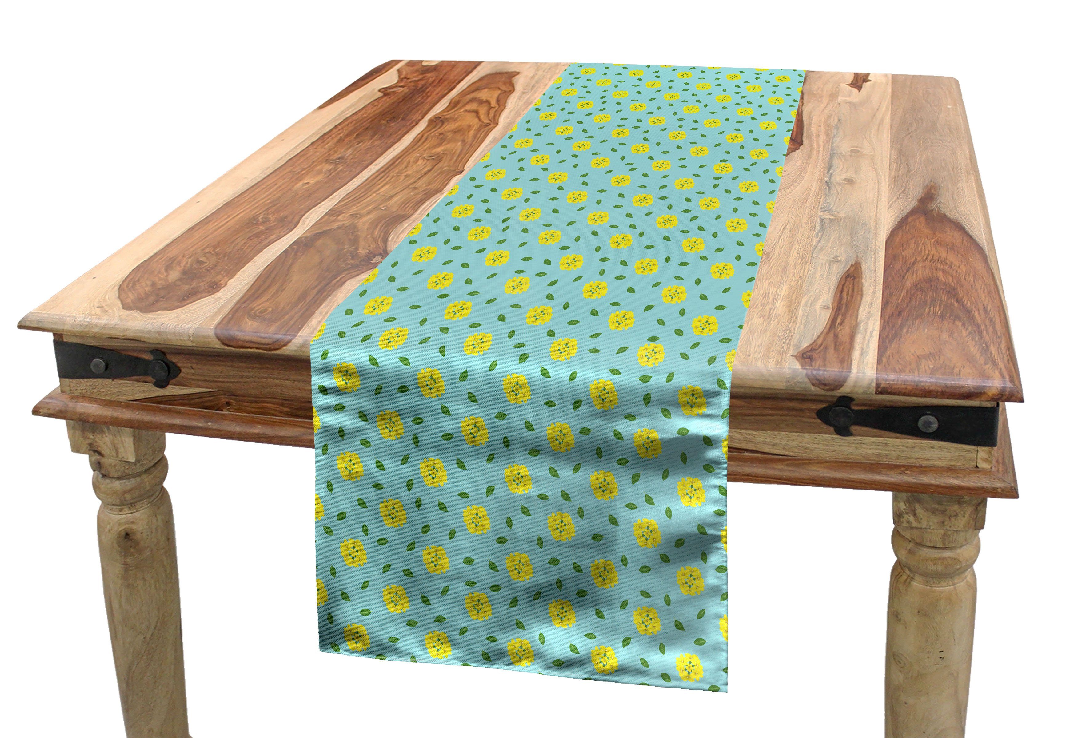 Tischläufer Küche Abakuhaus Blätter- Gelbe Esszimmer Frühling Tischläufer, Rechteckiger Blumen-Blüten Dekorativer