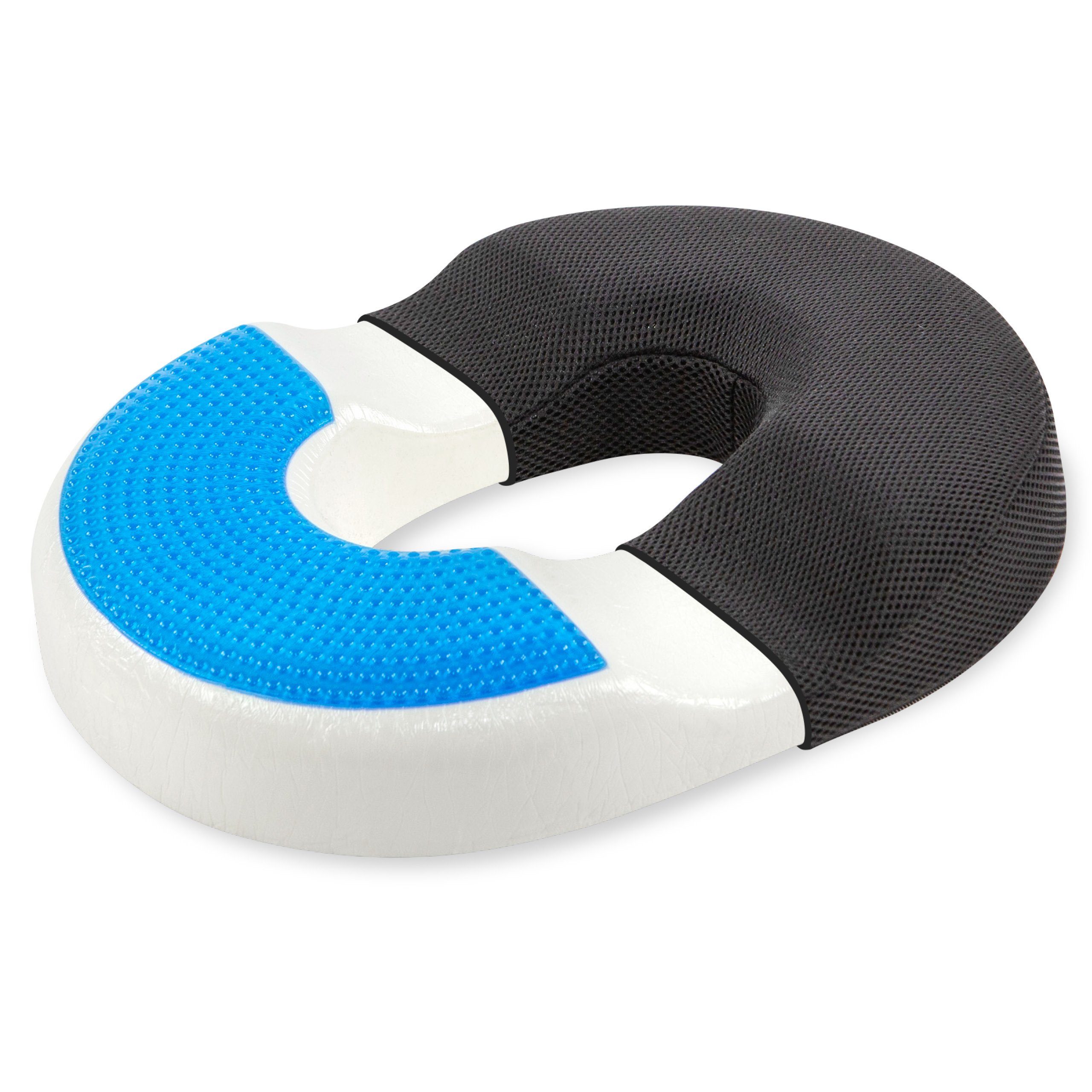 Vitabo Steißbeinkissen Ergonomischer Sitzring I Gel-Schicht I Memory-Schaum (Schwarz), kühlende Gel-Auflage mit Anti-Rutsch-Noppen an der Unterseite