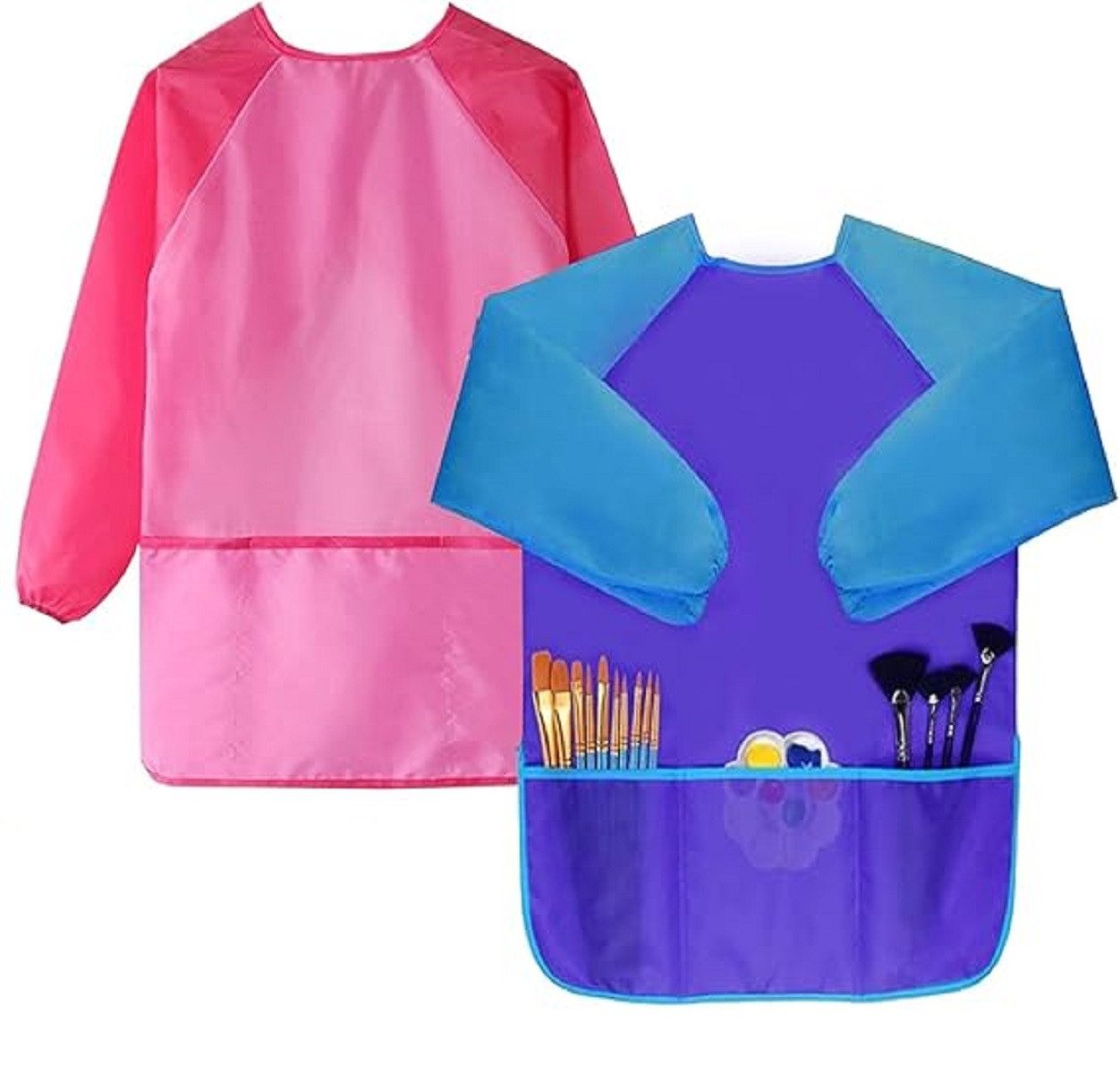 Malschürze Malkittel für Kinder 2er Set Blau Pink ideal für kreative Aktivitäten