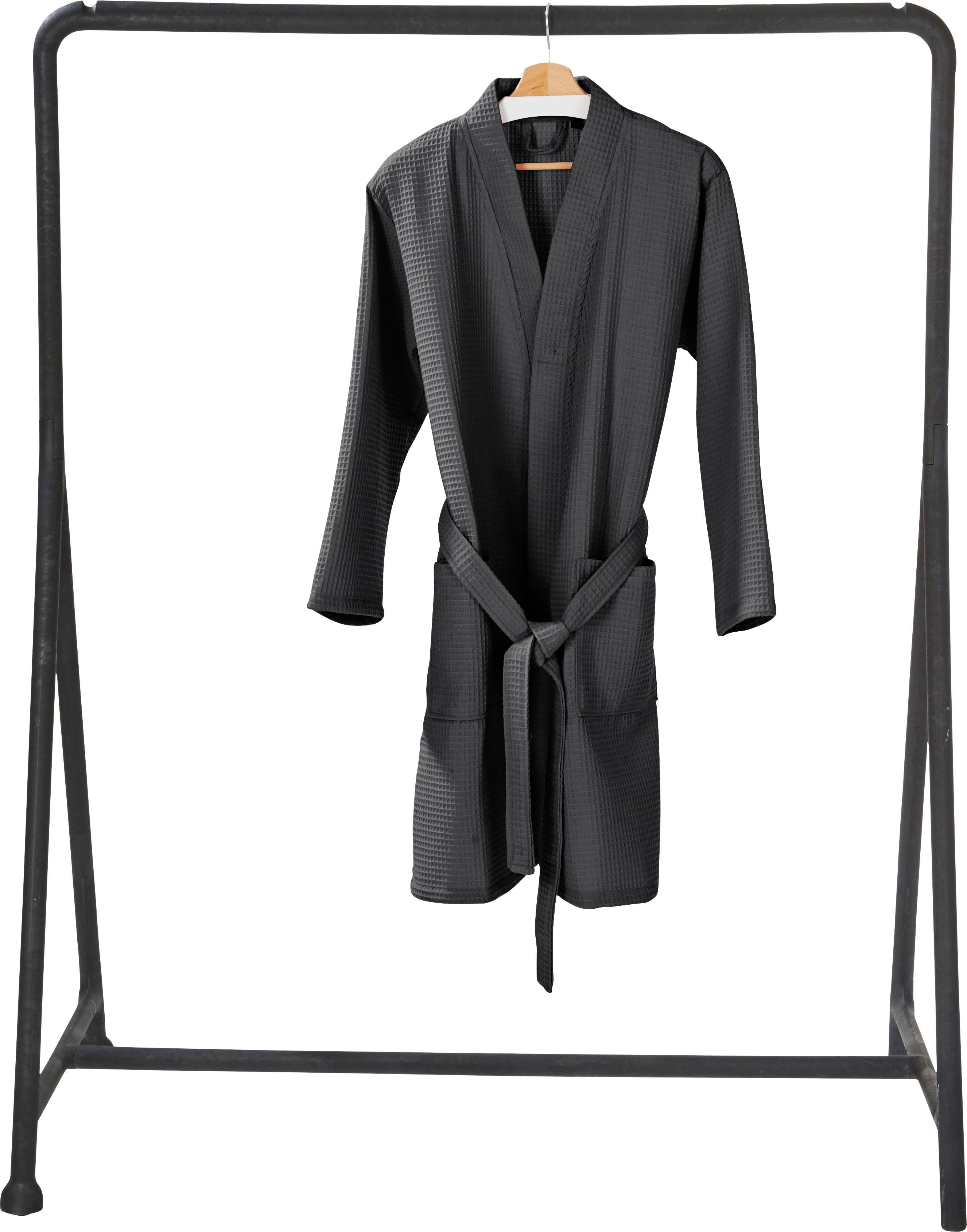 DONE.® Damenbademantel MySense Kurzform, Piqué, Waffelpiqué-Struktur, mit Schalkragen und aufgesetzten Taschen mehr