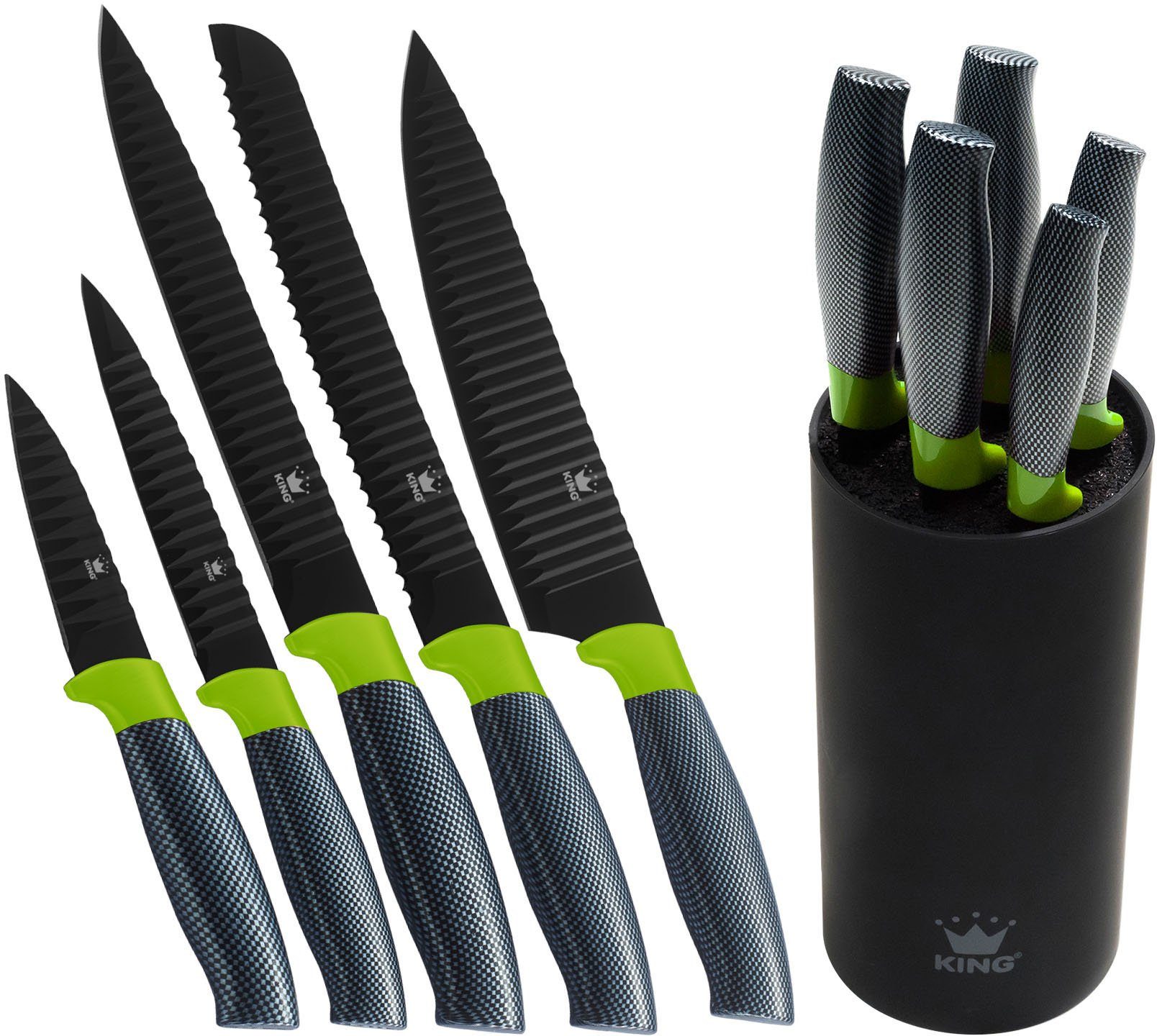 KING Topf-Set, Aluminiumguss (Set, 10-tlg., 4 Töpfe, 3 Deckel, 1 Messerblock, 5 Kochmesser), Induktion