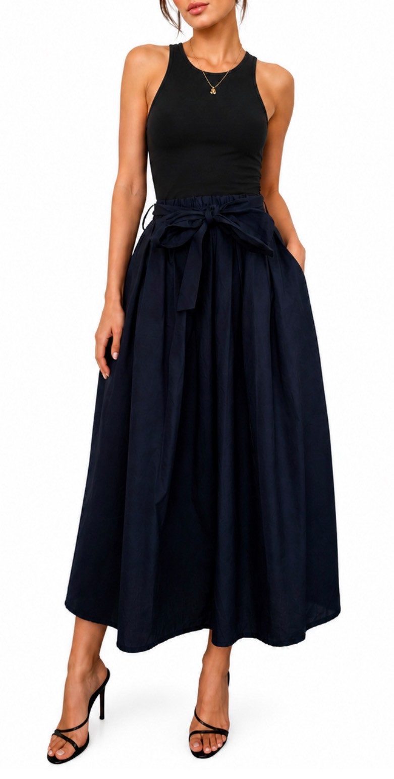 Mississhop A-Linien-Rock Damen Maxi Rock mit Schleife – Baumwollrock mit hohem Bund GR. S/M